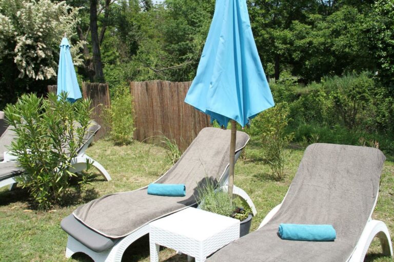 Chambre d'hôte La Belle Rivière à Salernes - Parc et piscine - transats et parasols